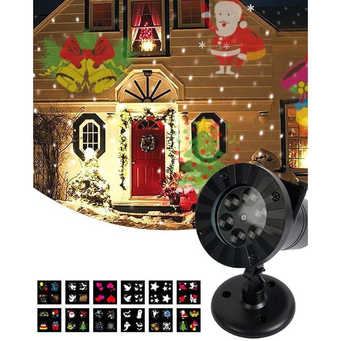 Projecteur Noel LED Père Noël Lampe 12 Motifs Étanche Lumière pour Extérieur Intérieur Fête Jardin 12 L VEILLEUSE HORS PUERICULTURE