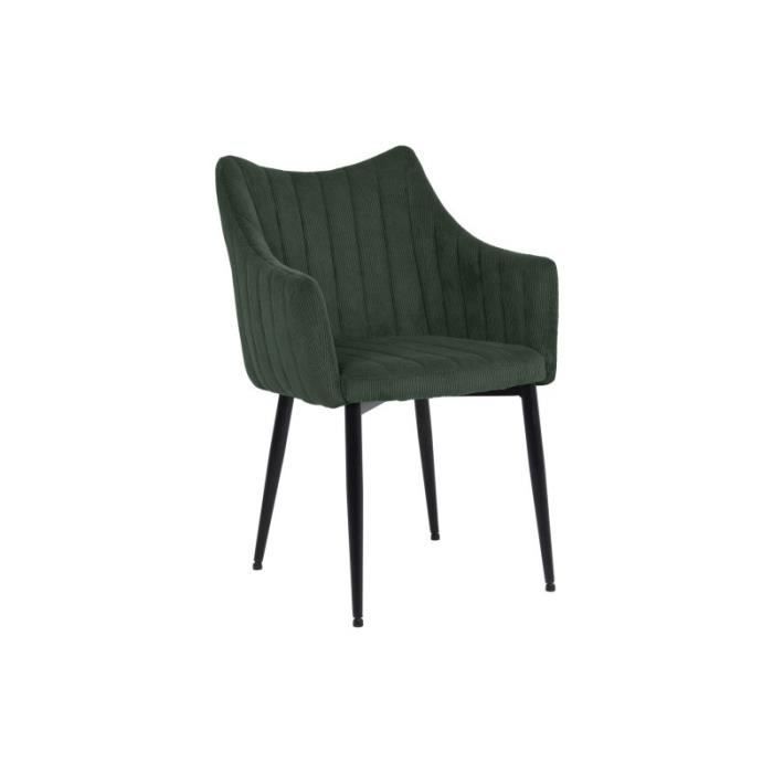 chaises - chaise en velours avec accoudoirs - vert - pieds en métal noir - l 87 cm x l 59 cm x p 46 cm