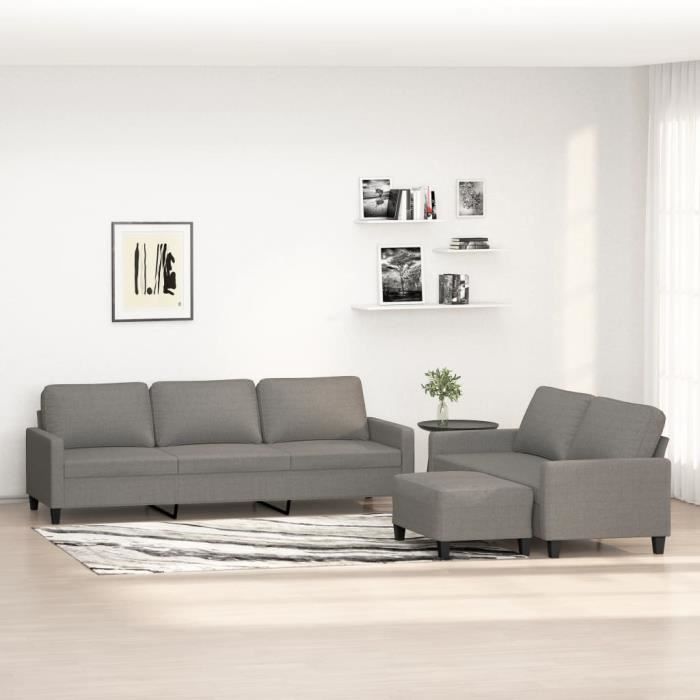 Ensemble Canapé 3 Pièces VidaXL - Tissu Velours Gris Foncé - Neuf Avec Coussins