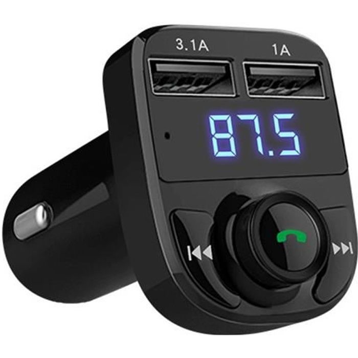 Transmetteur FM sans fil avec appel Bluetooth et décodeur MP3 / WMA + 2x  chargeur de voiture USB