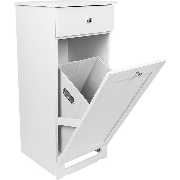 Zhongli Meuble Bas De Salle De Bain Armoire Toilette Avec 1 Tiroir Et 1 Panier A Linge Blanc Cdiscount Maison