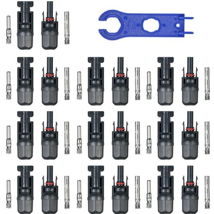 10 paires de connecteurs de câble de panneau solaire masculin / féminin de MC4 avec l'outil d'ensemble de clé pour le système de p