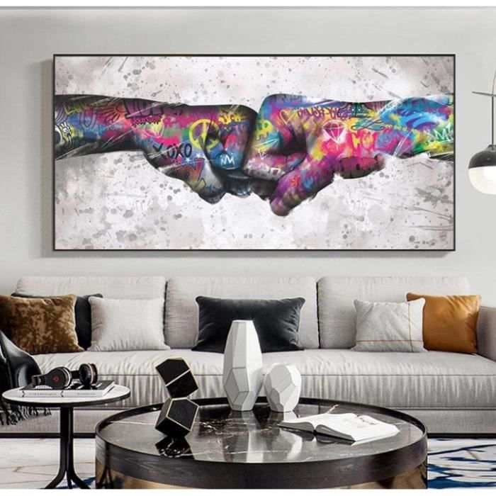 Lakabara Toile Street Art 70x140cm - Décor Mural Graffiti Poing Bump Pour Salon Et Intérieur