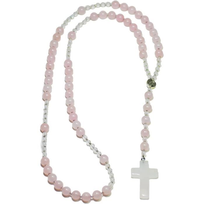 Chapelet Catholique BabioKa - Pierres Naturelles Turquoise, Acier Inoxydable, 65cm, Cadeau Communion