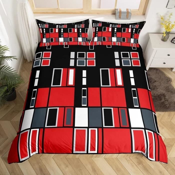 Housse De Couette Microfibre 140x200 Cm + 2 Taies - Imprimé Texte Chinois Bambou Rouge Et Jaune - Fermeture éclair - Toutes Saisons