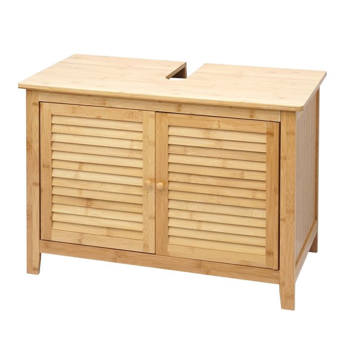 Meuble sous évier HWC-B18 meuble sous vasque armoire salle de bain bambou ~ 60x80x40cm Meuble sous évier HWC-B18 meuble sous vasque armoire salle de bain bambou ~ 60x80x40cm