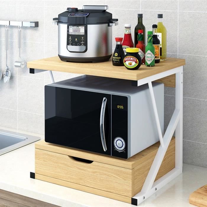 Support de Rangement pour Micro-Ondes Meuble Rangement de Cuisine Etagères de Cuisine pour Le Stockage Tablettes pour Micro-Ondes Outils de Cuisine 60 x 35 x 66,5 cm Four Blanc