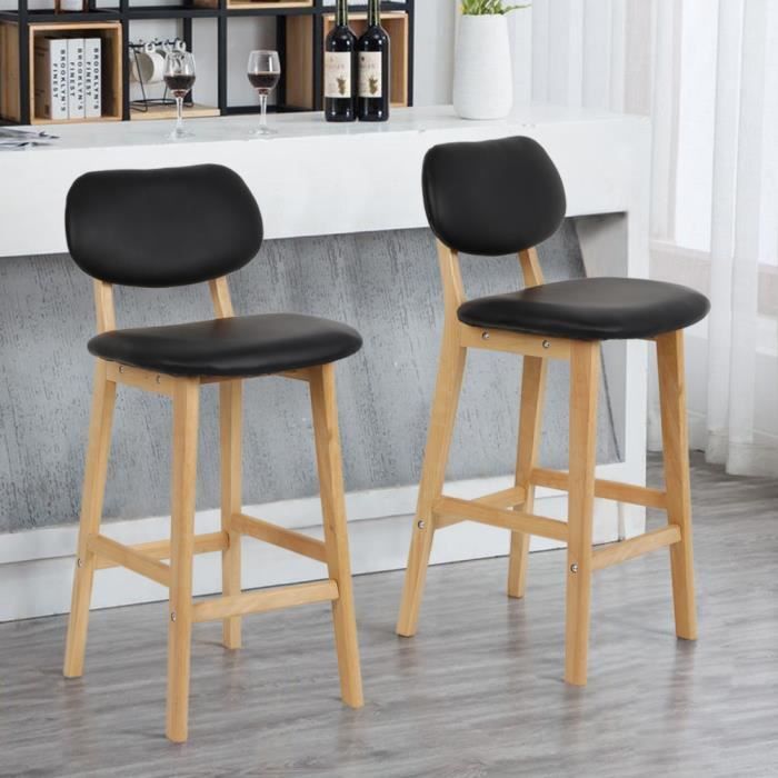 lot de 4 tabouret de bar - eucalyptus noir - siège en simili - pieds en coin - 65cm