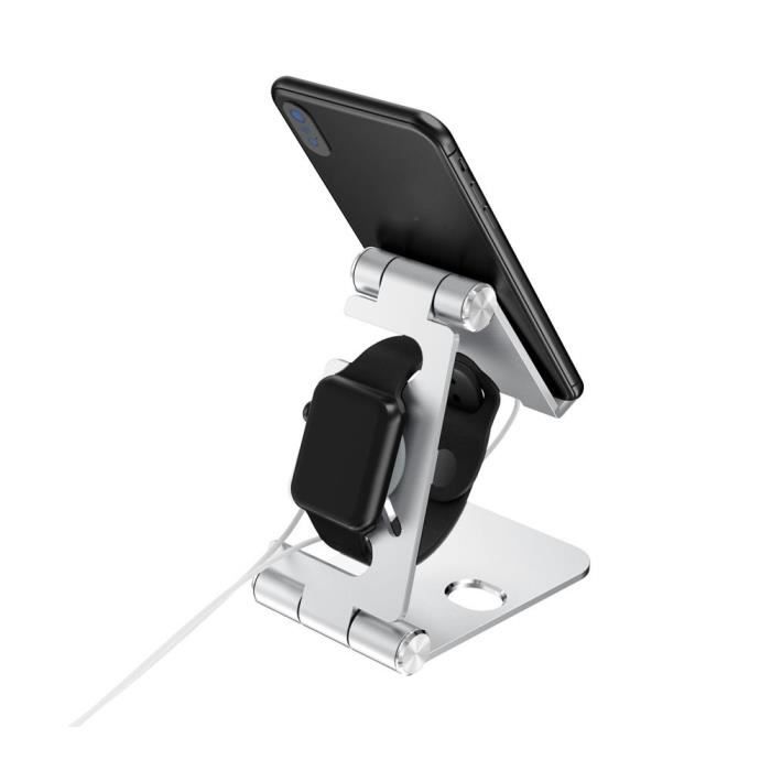 Support Téléphone Bureau En Aluminium - Réglable Et Pliable | Pour IPhone Et Android | Argent