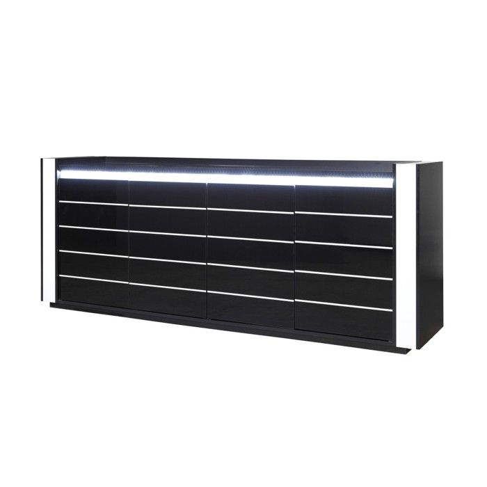 Buffet bahut LINA noir et blanc avec LED – 4 portes Buffet bahut LINA noir et blanc avec LED – 4 portes