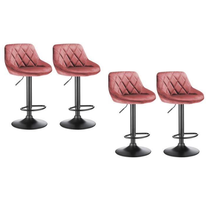 TABOURET DE BAR Lot de 4 tabourets de bar cuillère avec dessus en velours rose