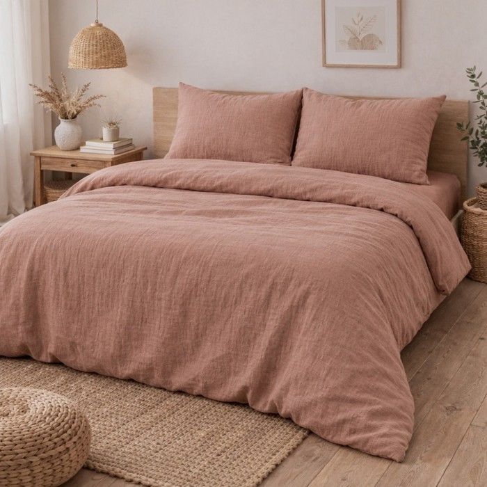 Parure de lit - PROMO LINGE - Alia - Gaze de coton - 260x240cm - Rose