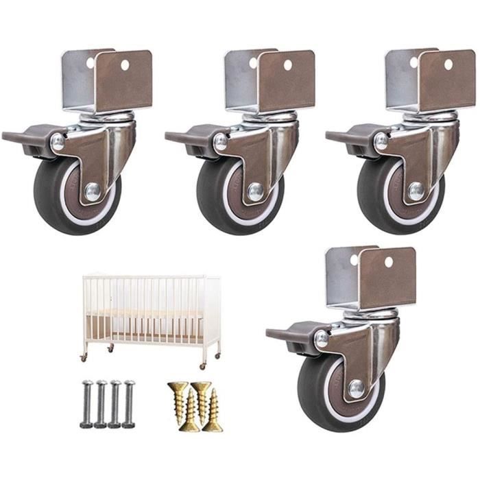 Roulettes De Meuble 38mm | Support En U Pour Lit Bébé Ou Berceau | Capacité 75kg - Lot De 4
