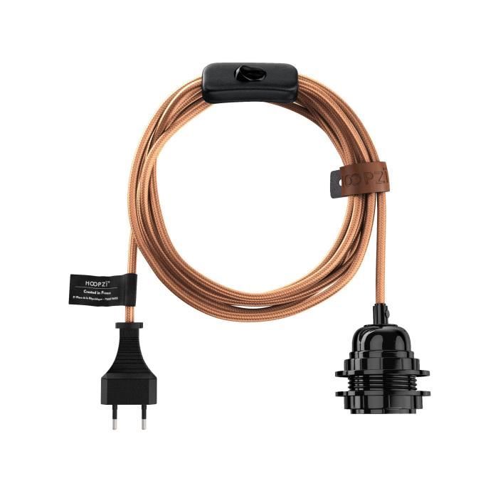Suspension luminaire - HOOPZI Bala - Fil électrique tissu 4 5m E27 avec interrupteur - 38 coloris - Cuivre Suspension luminaire - HOOPZI Bala - Fil électrique tissu 4 5m E27 avec interrupteur - 38 coloris - Cuivre