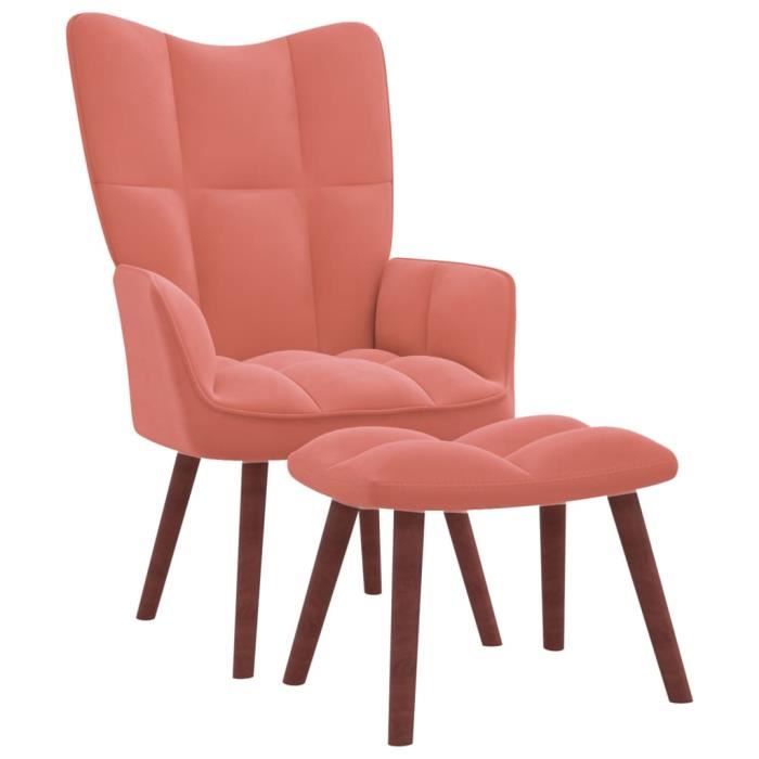 style fr chaise - contemporain - fauteuil de relaxation avec repose-pied rose velours®hvfkix®