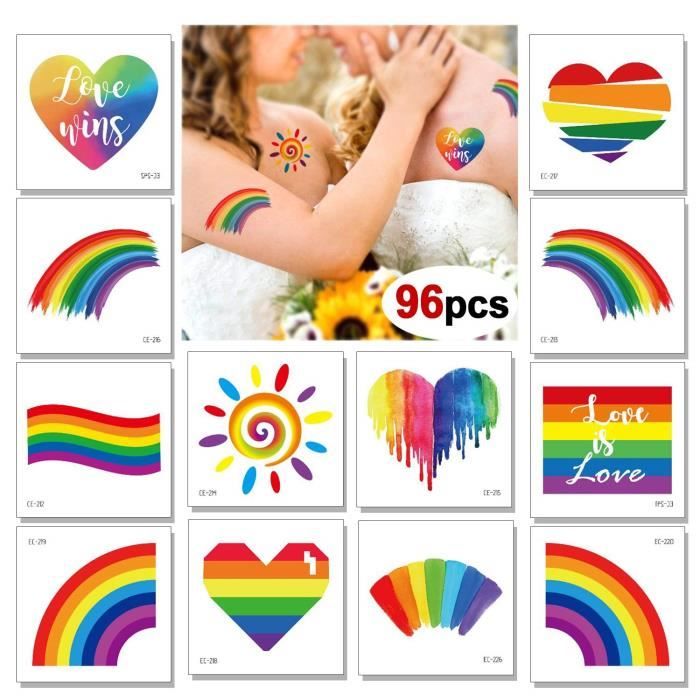 Konsait 96 Feuilles Gay Pride Temporaire Tatouages Drapeau Arc En Ciel Coeur Tatouages Impermeable Corps Art Autocollant Pour Fem Cdiscount Au Quotidien