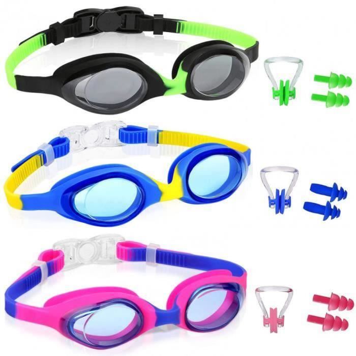 3pcs Lunettes de natation pour enfant de 2 à 10 ans - Anti-buée -  Protection UV - Avec bouchons d'oreilles et pinces au nez - Cdiscount Sport