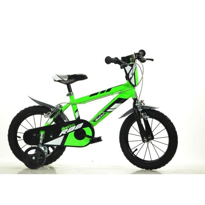 Vélo Enfant Dino Bikes R88 14 Pouces - Vert - Frein avant et arrière - Stabilisateurs