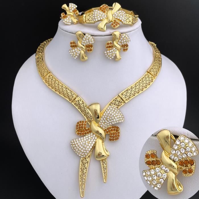 ou - ensemble de bijoux en forme de nœud papillon pour femmes, nouveau design italien, couleur or, mode afric