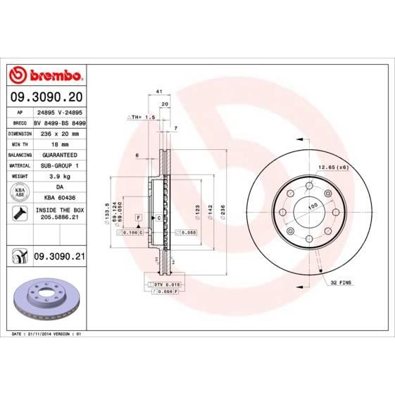 BREMBO Kit de Disque de frein 09.3090.20 - 2 pièces
