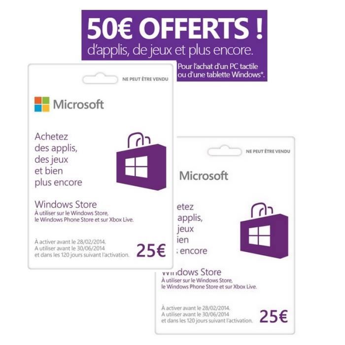 2 Cartes Cadeaux Microsoft 25€ - Cdiscount Informatique