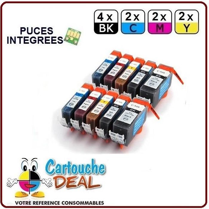 Cartouche D'encre Compatible Canon PGI-520XL/CLI-521XL - Pour Pixma MP540 à MP640 - Garantie 3 Ans, Multicolore