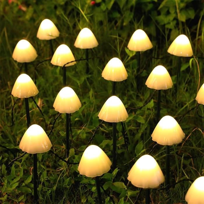 Guirlande Lumineuse LED Champignon 10 Lumières - Piles - Extérieur Rotin - IP44 - 2,4 M - Blanc Chaud