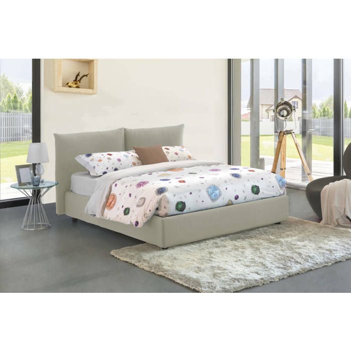 Dmora - Lit double Alizarine 215x190xh100 cm Beige Panneau effet bois et Polyester Dmora - Lit double Alizarine 215x190xh100 cm Beige Panneau effet bois et Polyester