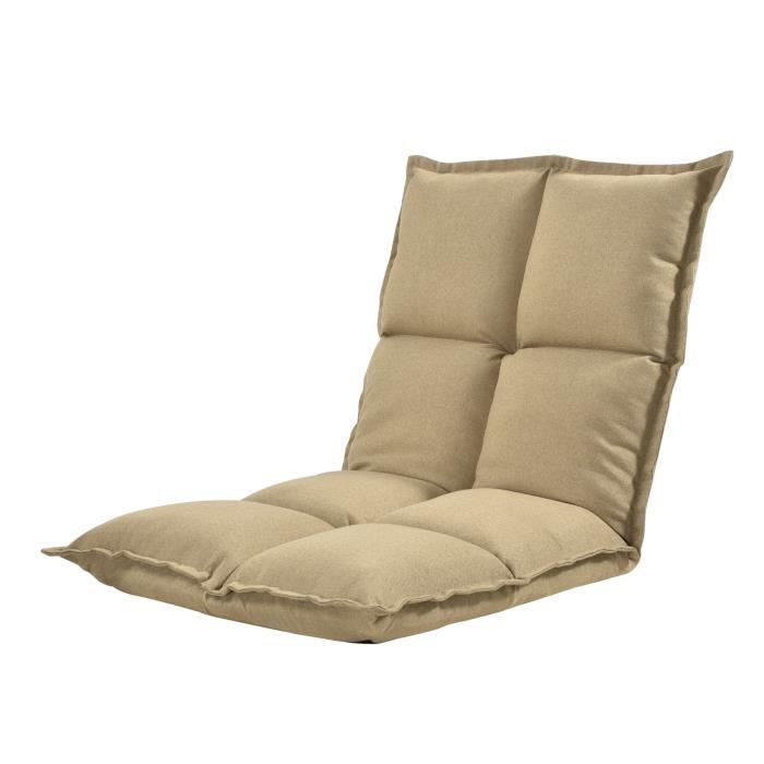 [en.casa] siège de sol rembourré avec dossier réglable chaise assise coussin lit 100% polyester éponge métal couleur sable 110 x 55