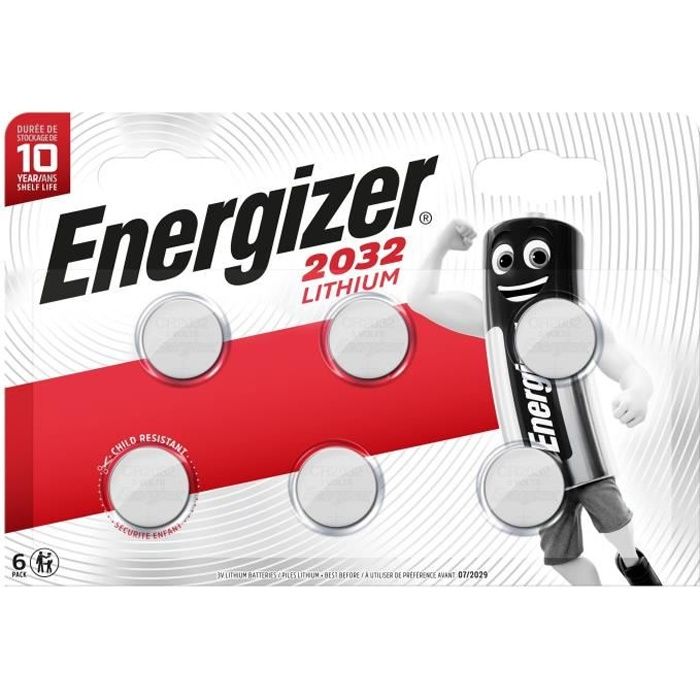 Piles bouton Energizer Lithium 2032, pack de 6