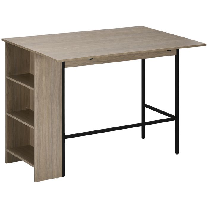 Table de bar - HOMCOM - avec rangement bistrot îlot central plateau latéral rabattable 3 étagères - bois - 120x76x914cm