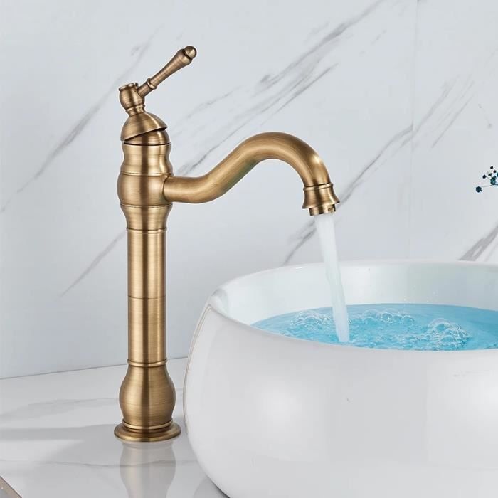 Robinet Mitigeur De Salle De Bain Noir Avec Finition Dorée - À Levier Unique, En Laiton, Pour Lavabo De Comptoir - Design Creux Et Moderne - 4