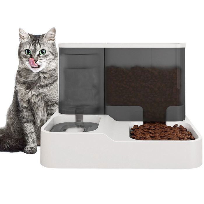 Meilleurs prix pour Distributeur Automatique de Nourriture et d'Eau pour Chat et Petit Chien 2 en 1 Fontaine 1L et Mangeoir 2.8L Blanc