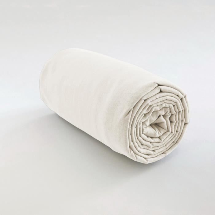 Drap housse - Les Ateliers du Linge - Ivoire - 90 x 190 x 35 cm - 100% Coton - Uni