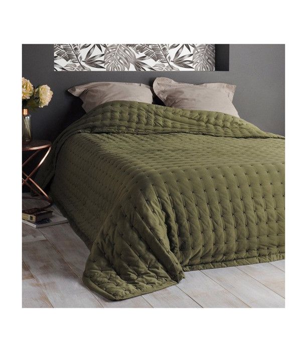 Couvre-Lit Matelassé 250x270cm Vert Lit 150/160cm Léger Mi-Saison Avec Taies