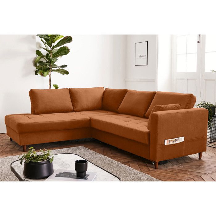 Anna - canapé dangle gauche - 5 places - convertible - en velours - Rouille