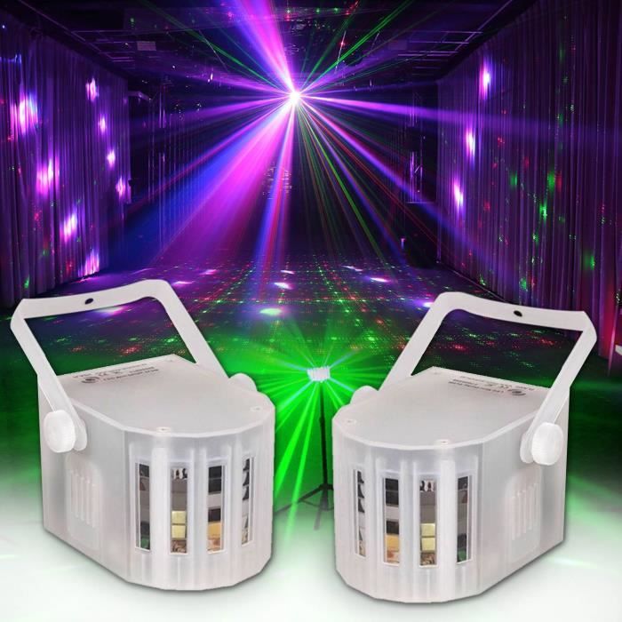 PACK Jeux de lumières Sono DJ LIGHT 2 EFFETS DERBY Disco Party White 3 LEDs RGB
