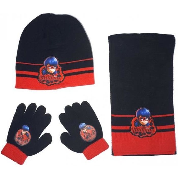 Miraculous Ladybug Ensemble écharpe, bonnet et gants fille - Noir