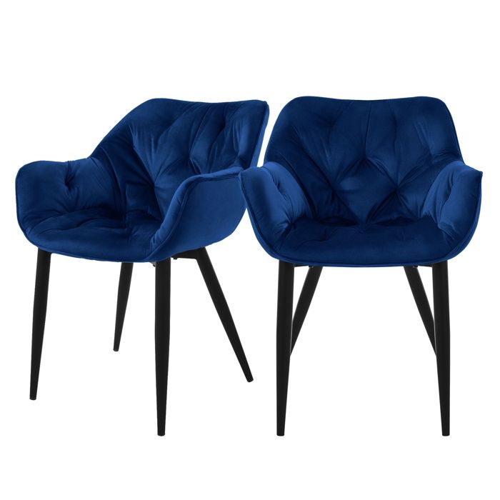 ML-Design Chaise de salle à manger set de 2 pièces bleu foncé Chaise de cuisine avec assise rembourrée en velours épais pieds