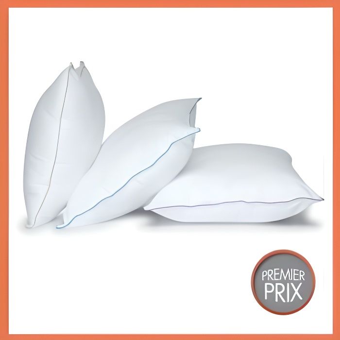 Lot De 2 Oreillers 65x65 Cm - Garnissage Microfibre, Housse Coton Percale - Confort Medium - Lavables Machine