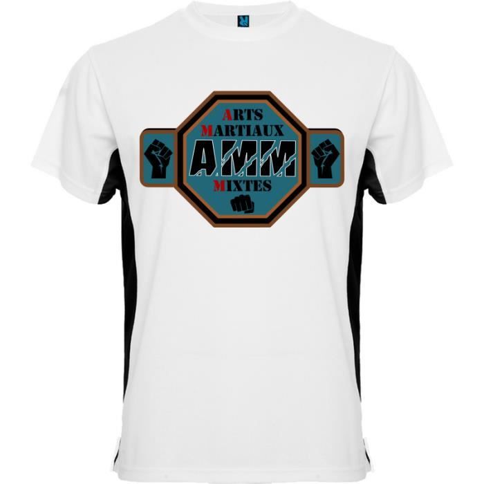 T-shirt MMA Free Fight Hexagone Blanc et Noir - Manches Courtes