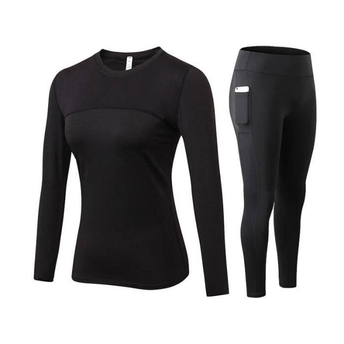 Ensemble T-Shirt et Legging Femme de Sport Fitness Moulant Stretch Séchage  Rapide Noir - Cdiscount Sport