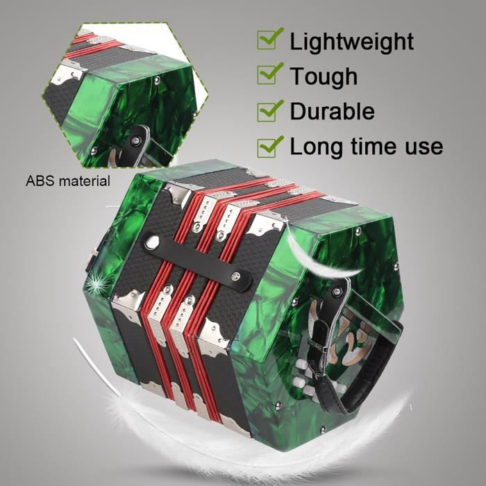 Accordéon 20 Boutons Concertina Vert - Instrument Musique Débutant - ABS Léger Avec Sac