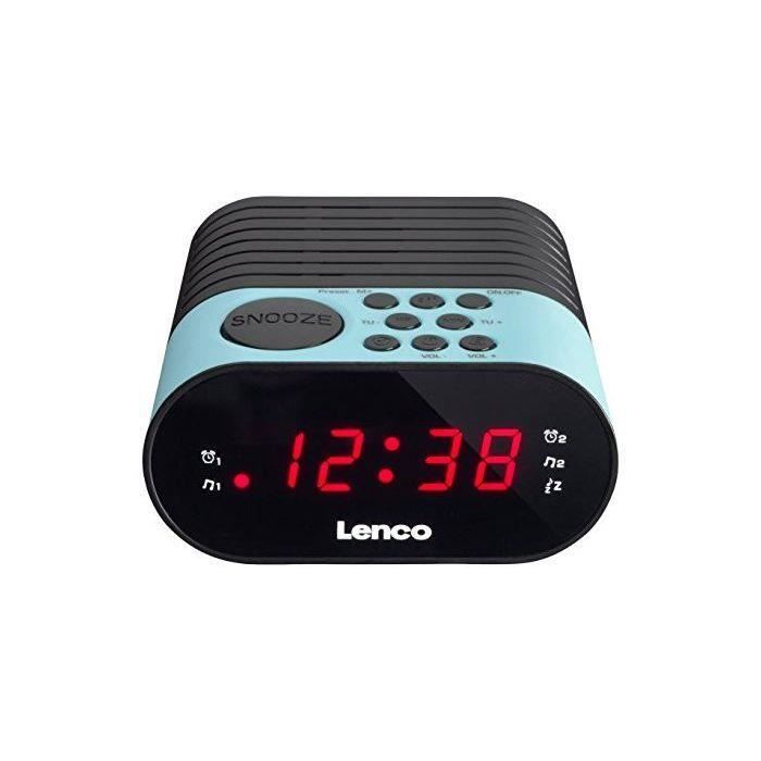 Lenco CR-07 Radio réveil avec Tuner FM et écran LED, 2 Temps de réveil, Double Alarme, Fonction Snooze Bleu/Blanc/Rose Noir/Bleu