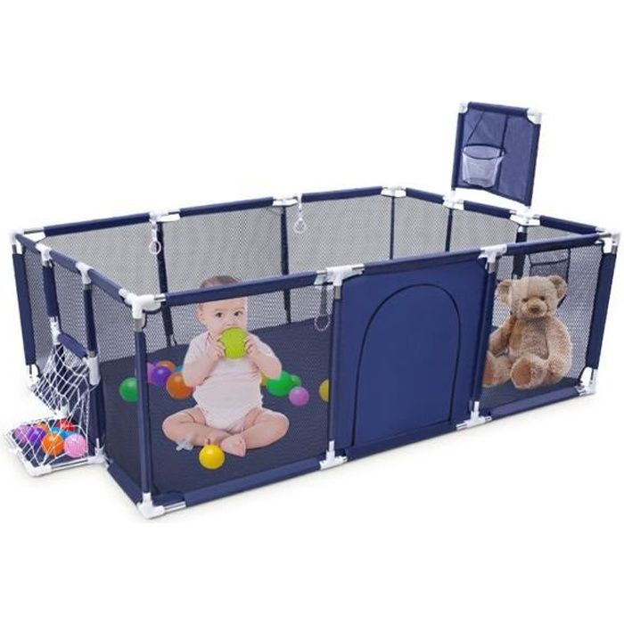 Sinbide Parc Bebe Avec Panier De Basket Parc De Jeux Pliable Lavable Adapte A L Interieur Et A L Exterieur 129x190x65cm Bleu Cdiscount Puericulture Eveil Bebe