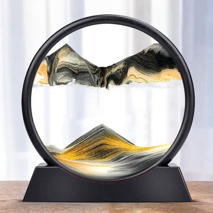 Sablier 3D Lampe – Peinture De Sable Dynamique – Cadre Rond 19 Cm – Base Acrylique – LED – Décoration Relaxante