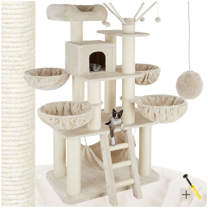 Tectake Arbre A Chat 195 Cm Gismo Griffoir 1 Cabane 1 Hamac 4 Couchettes 4 Balles De Jeu Beige Cdiscount Animalerie