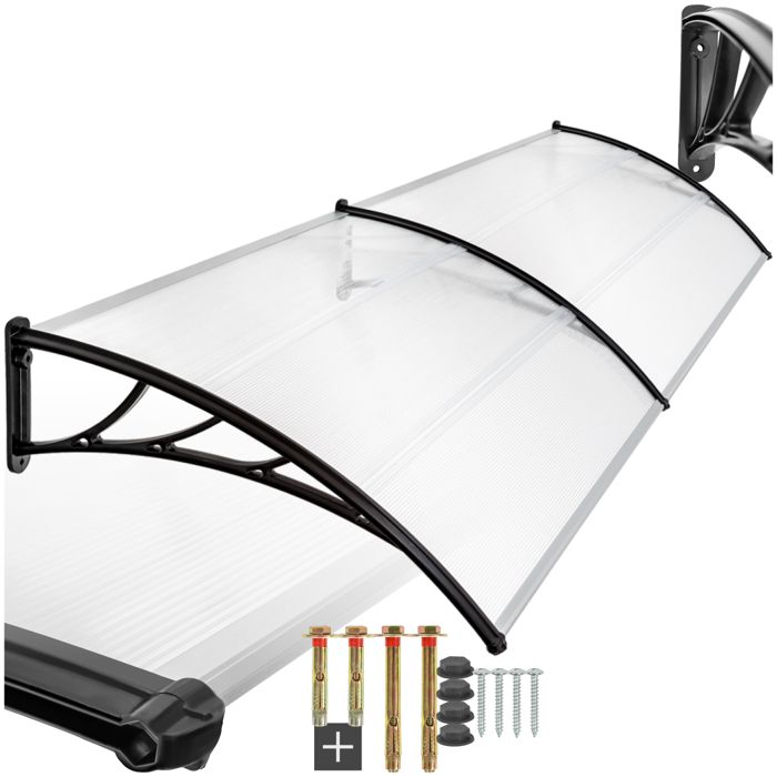 Auvent pour porte - TECTAKE - Auvent de porte Marquise moderne en polycarbonate résistant UV 200 x 93 cm - Transparent