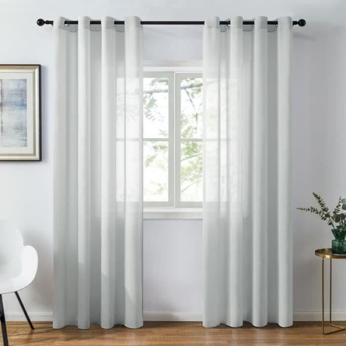 Rideaux En Lin Boho 300x260 Cm (lot De 2) - Tissu Semi-transparent 30% Lin, 70% Polyester - Couleur Beige Naturel - Pour Salon, Chambre