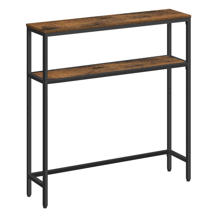 Console avec 2 Étagères 20 x 80 x 80 cm pour Salon Chambre Marron Rustique et Noir dEncre